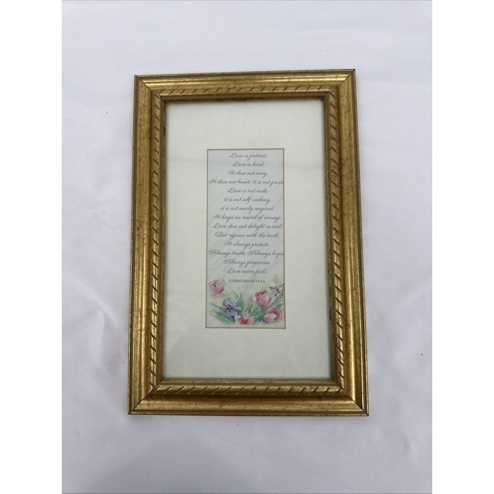 Vintage Love Is Patient Corinthians 13:4-8 Framed Wall Art Floral 6.25"x 9.5"